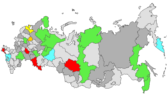 Fig. 4. Geographic distribution of RT-PCR detected influenza viruses in cities under surveillance in Russia, week 16 of 2024