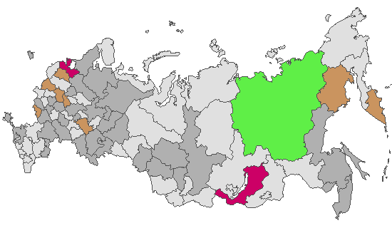 Fig. 4. Geographic distribution of RT-PCR detected influenza viruses in cities under surveillance in Russia, week 45 of 2022