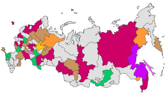 Fig. 4. Geographic distribution of RT-PCR detected influenza viruses in cities under surveillance in Russia, week 50 of 2022