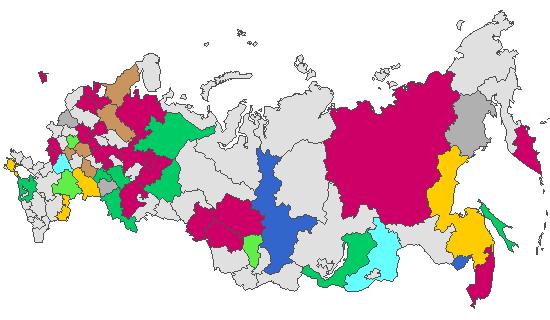 Fig. 4. Geographic distribution of RT-PCR detected influenza viruses in cities under surveillance in Russia, week 3 of 2023