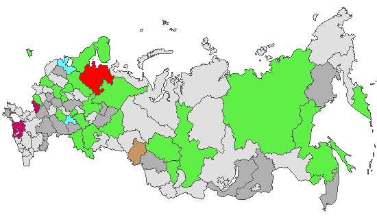 Fig. 4. Geographic distribution of RT-PCR detected influenza viruses in cities under surveillance in Russia, week 15 of 2023