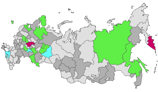 Fig. 4. Geographic distribution of RT-PCR detected influenza viruses in cities under surveillance in Russia, week 16 of 2023