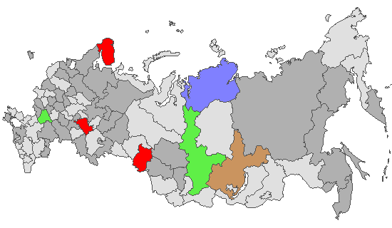 Fig. 4. Geographic distribution of RT-PCR detected influenza viruses in cities under surveillance in Russia, week 41 of 2025